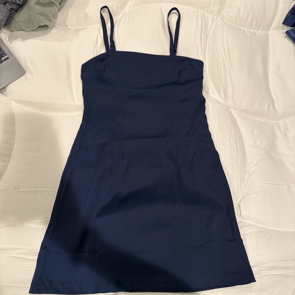 blue silk dress